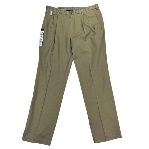 Haggar Mens Premium No Iron Classic Fit Pleated Stretch Dress Pants Brown 38x34 - Picture 1 of 4